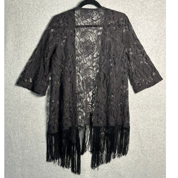 You Are Not Alone Sz Large Black Lace Fringe Hem Robe Kimono Cardigan whimsygoth - Picture 2 of 9